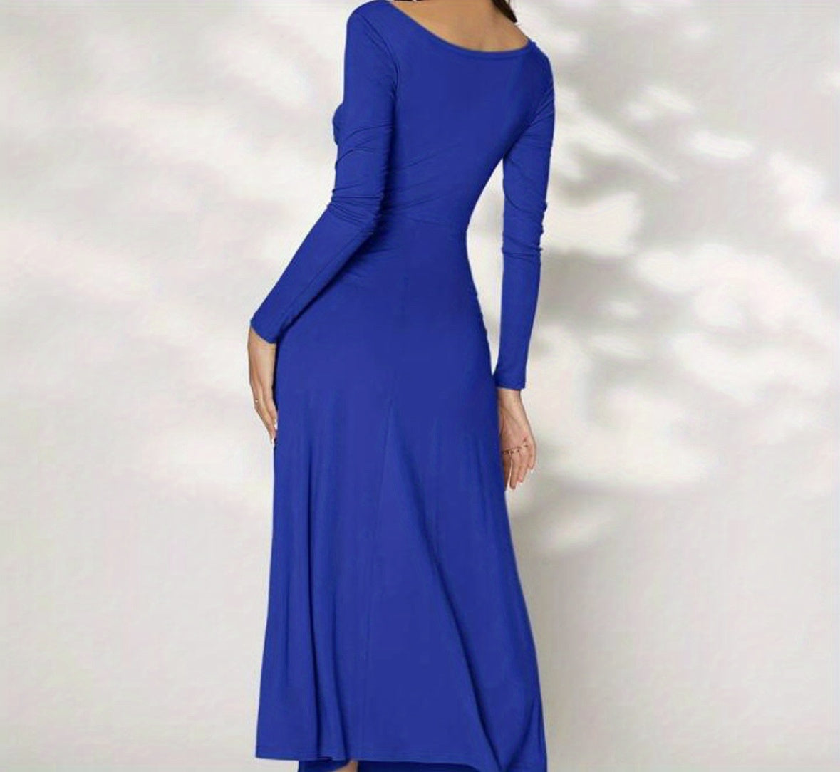 gbolsos Ruched Solid Dress, Casual Long Sleeve Bodycon Maxi Dress, Women's Clothing