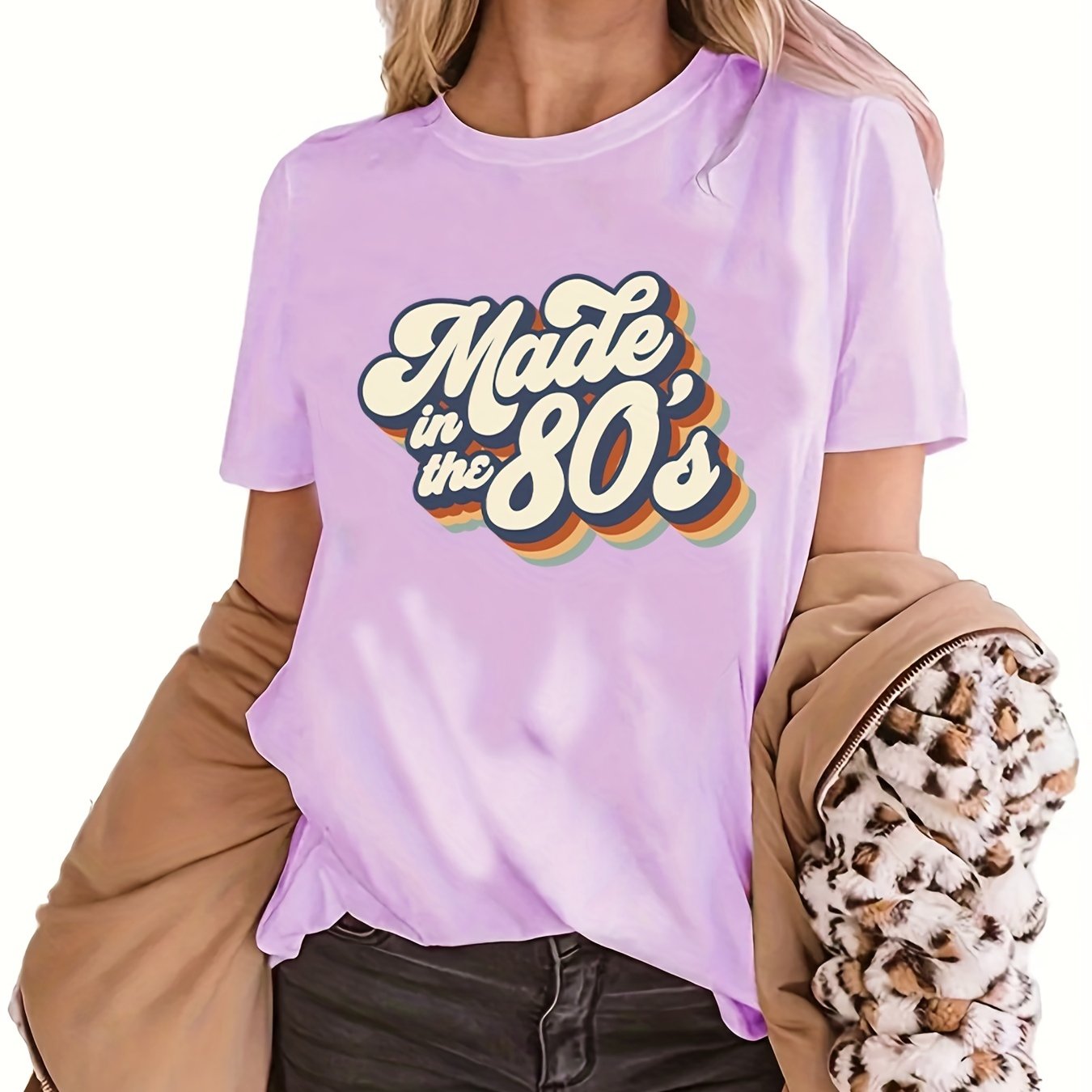 gbolsos "Made In The 203.2cms" Letter Print T-shirts, Crew Neck Short Sleeve Summer Sports Top, Women's Clothing
