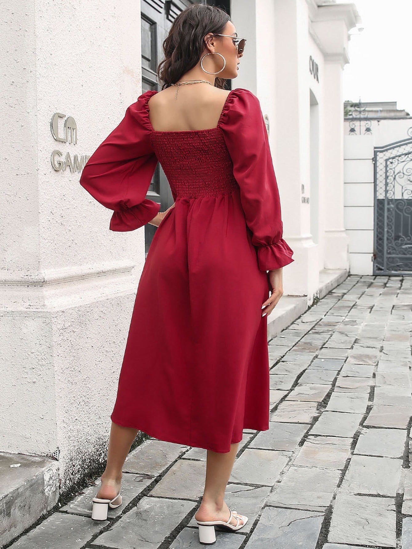 Women's Dresses Flared Sleeve T-Neck Long Sleeve Pleated Dresses