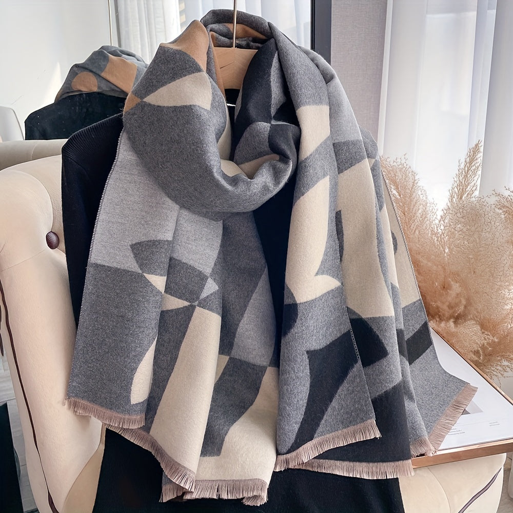 gbolsos Stylish Jacquard Fringe Scarf Elegant Imitation Cashmere Warm Wrap Shawl Autumn Winter Thick Coldproof Unisex Scarf