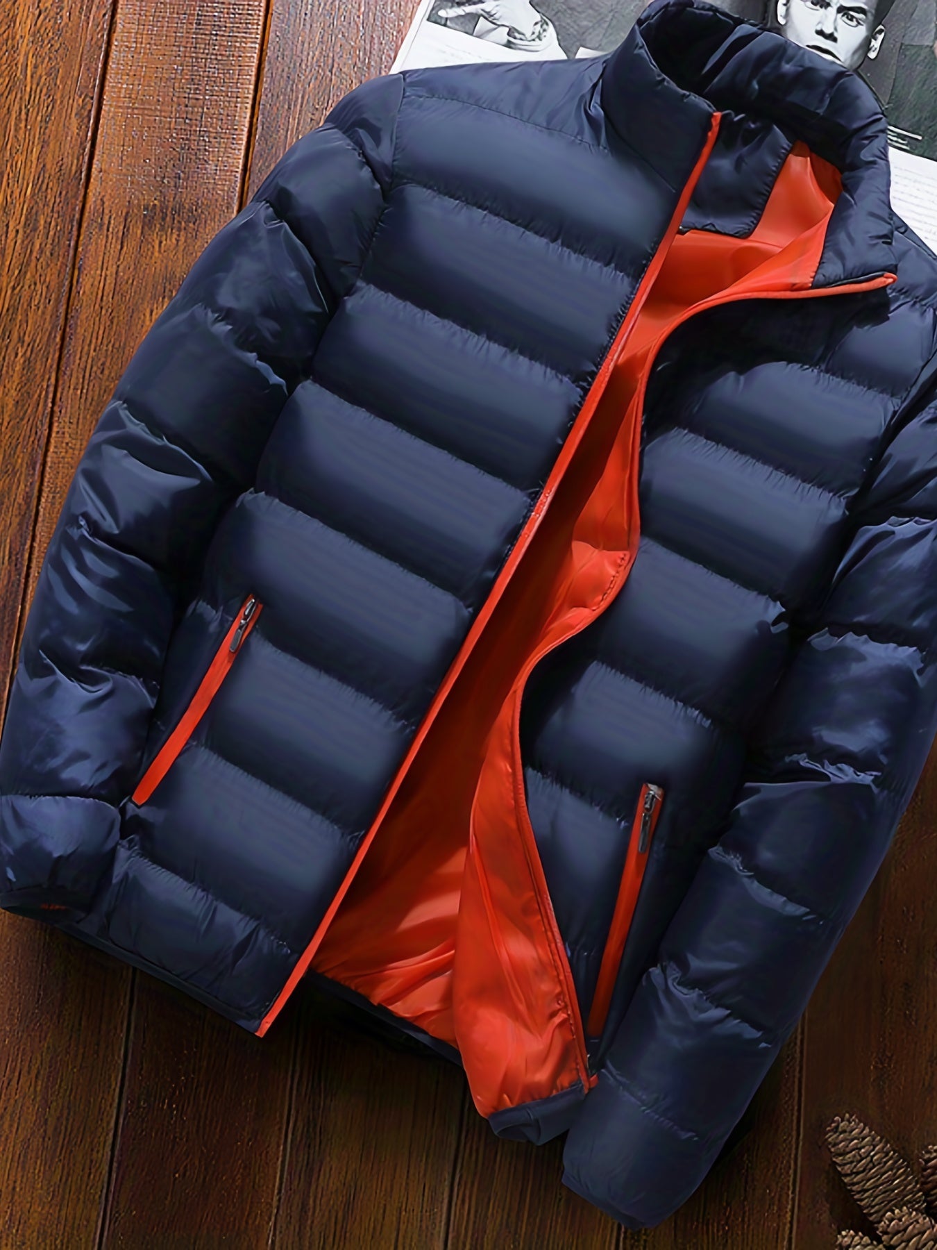 gbolsos Winter Men's Casual Slim Fit Stand Collar Zipper-Up Padded Jacket