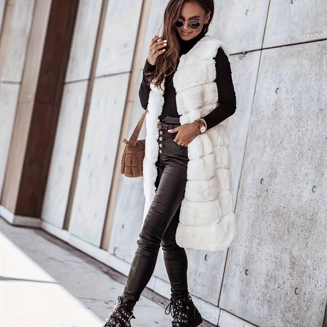 Fuzzy Long Length Warm Vest, Casual Open Front Sleeveless Winter Vest, Women's Clothing