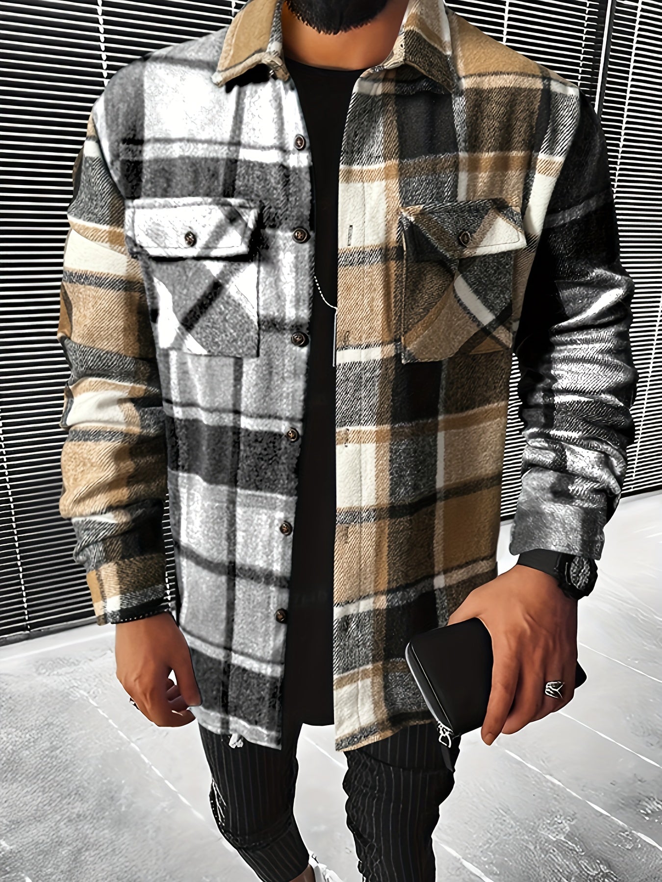 gbolsos Men's Classic Plaid Shirt Top Turn-Down Collar Long Sleeve Closure Regular Fit Male Casual Shirt For Daily