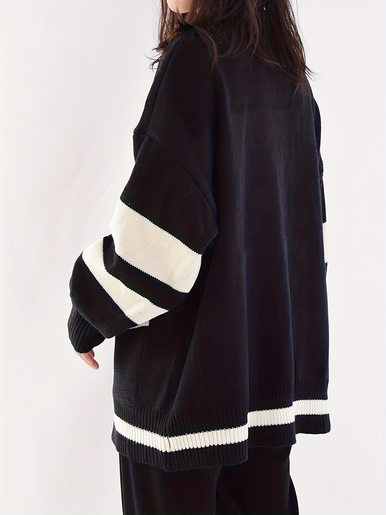 B Pattern Button Up Cardigan, Preppy Long Sleeve Pocket Cardigan For Fall & Winter, Women's Clothing
