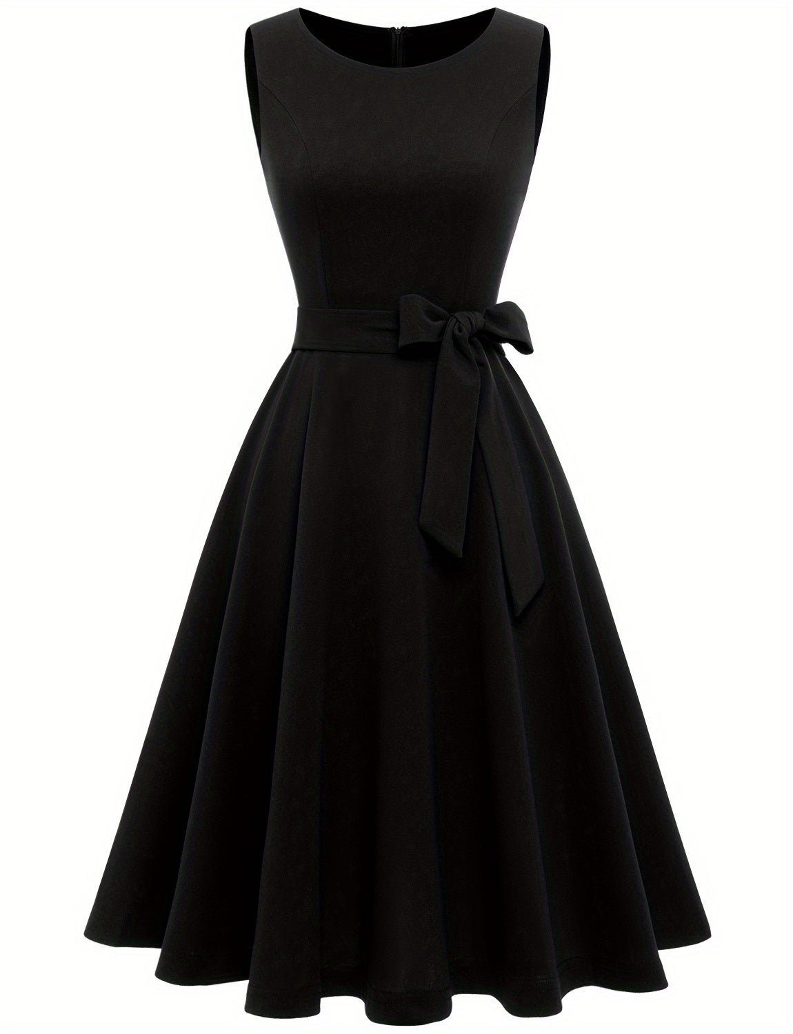 Simple Sleeveless Dress, Vintage Crew Neck Solid Party Dress, Women's Clothing