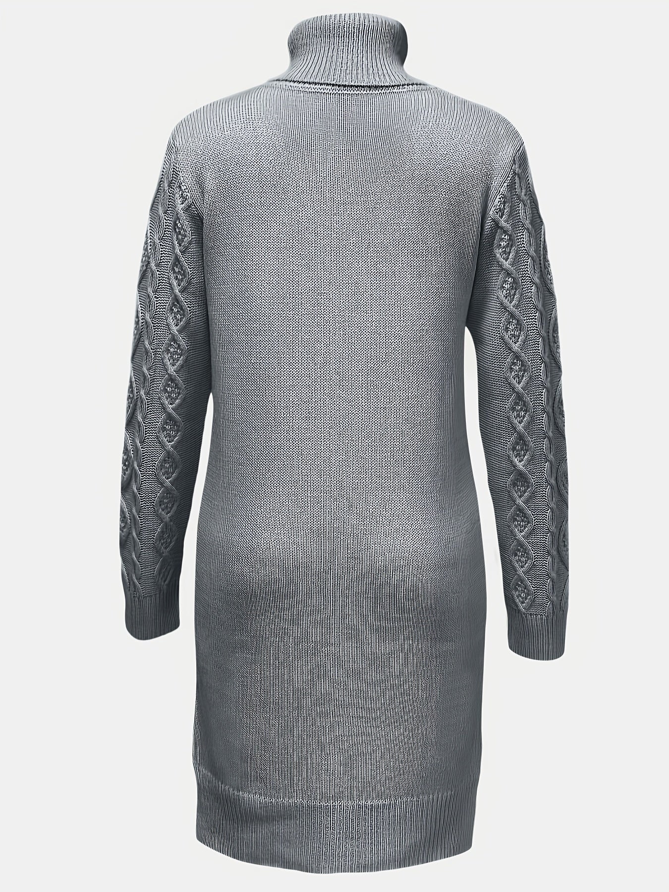 Solid Turtleneck Split Knitted Dress, Elegant Long Sleeve Dress For Fall & Winter, Women's Clothing