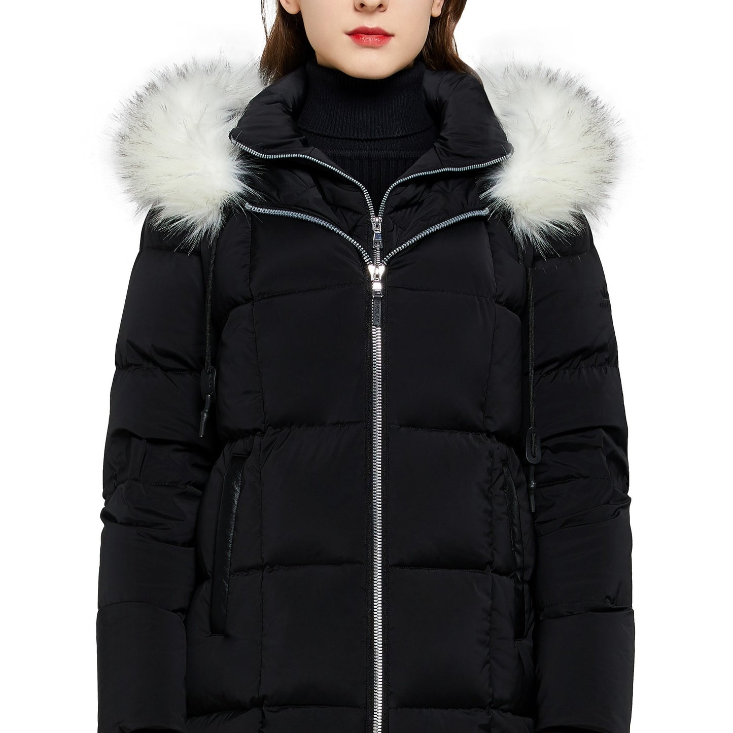 gbolsos Women's Winter Overcoat Jacket, Mid-Length Waist Solid Color Hooded Collar Padded Coats Top