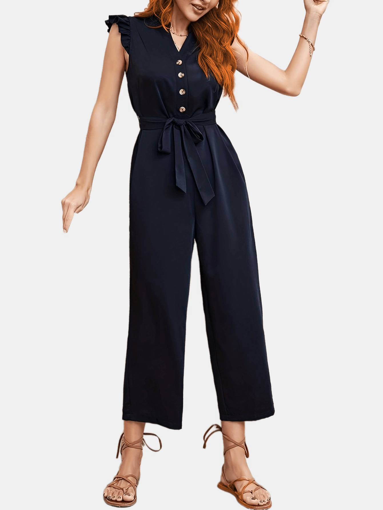 elveswallet High Neck Jumpsuit, Ankle High Casual Jumpsuit For Spring & Summer, Women's Clothing