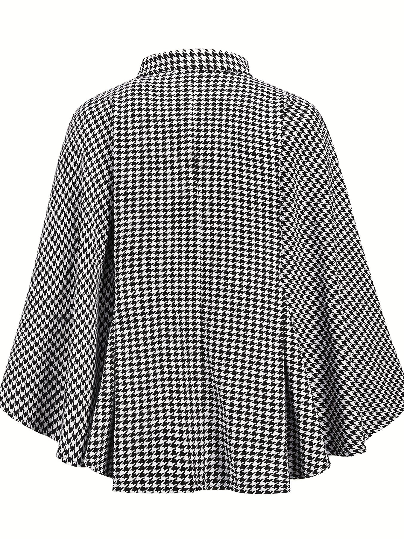 gbolsos Houndstooth Print Cape Top, Casual Tie Front Loose Outerwear, Women's Clothing
