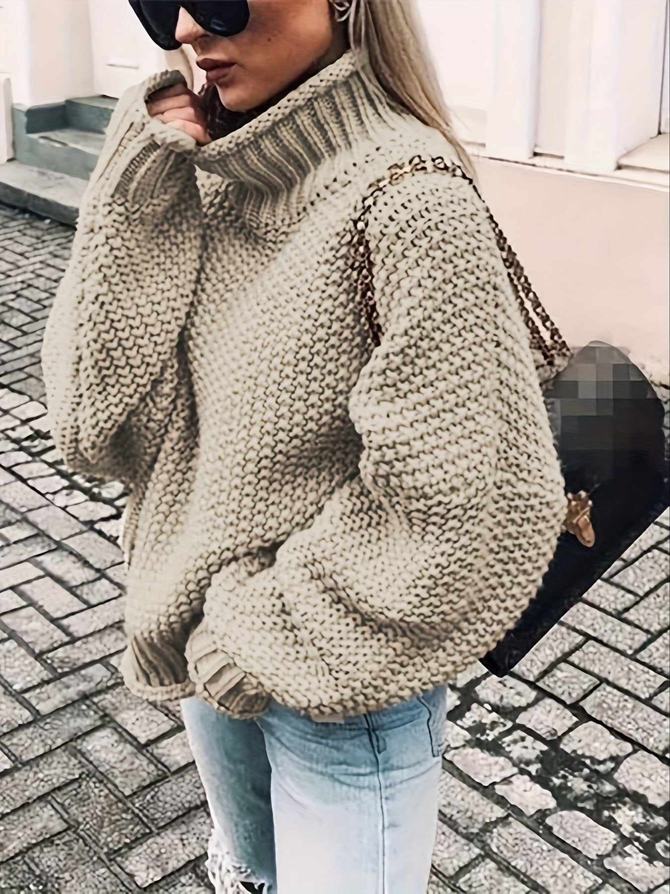 gbolsos Solid Turtle Neck Pullover Sweater, Casual Long Sleeve Sweater For Fall & Winter, Women's Clothing