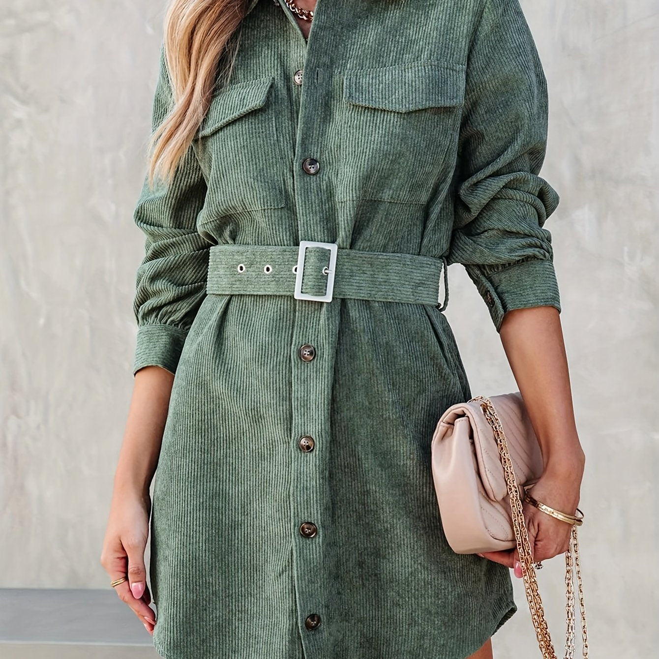 gbolsos Button Front Mini Dress, Casual Long Sleeve Versatile Dress, Women's Clothing