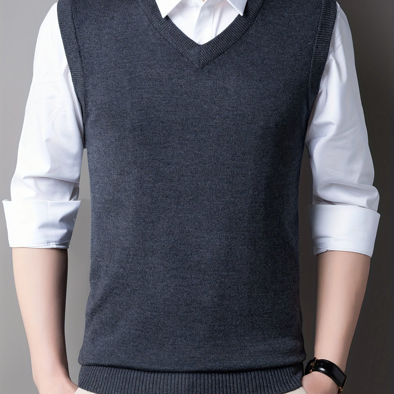 gbolsos Casual Knitted Pullover, V-neck Sleeveless Thermal Jacket, Wool Vest, Men's Tank Top For Autumn And Winter