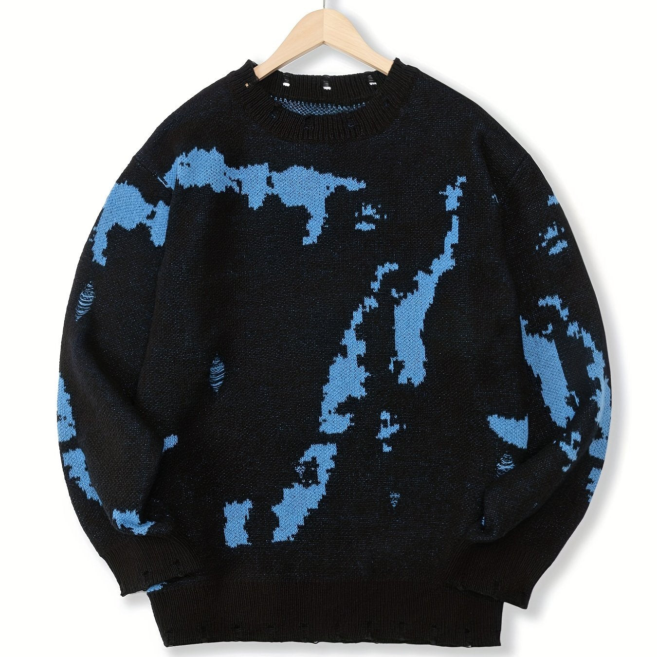 gbolsos Men's Stylish Sweater, Plus Size Men's Tie Dye Pattern Graphic Print Knit Pullover Sweater For Spring/autumn