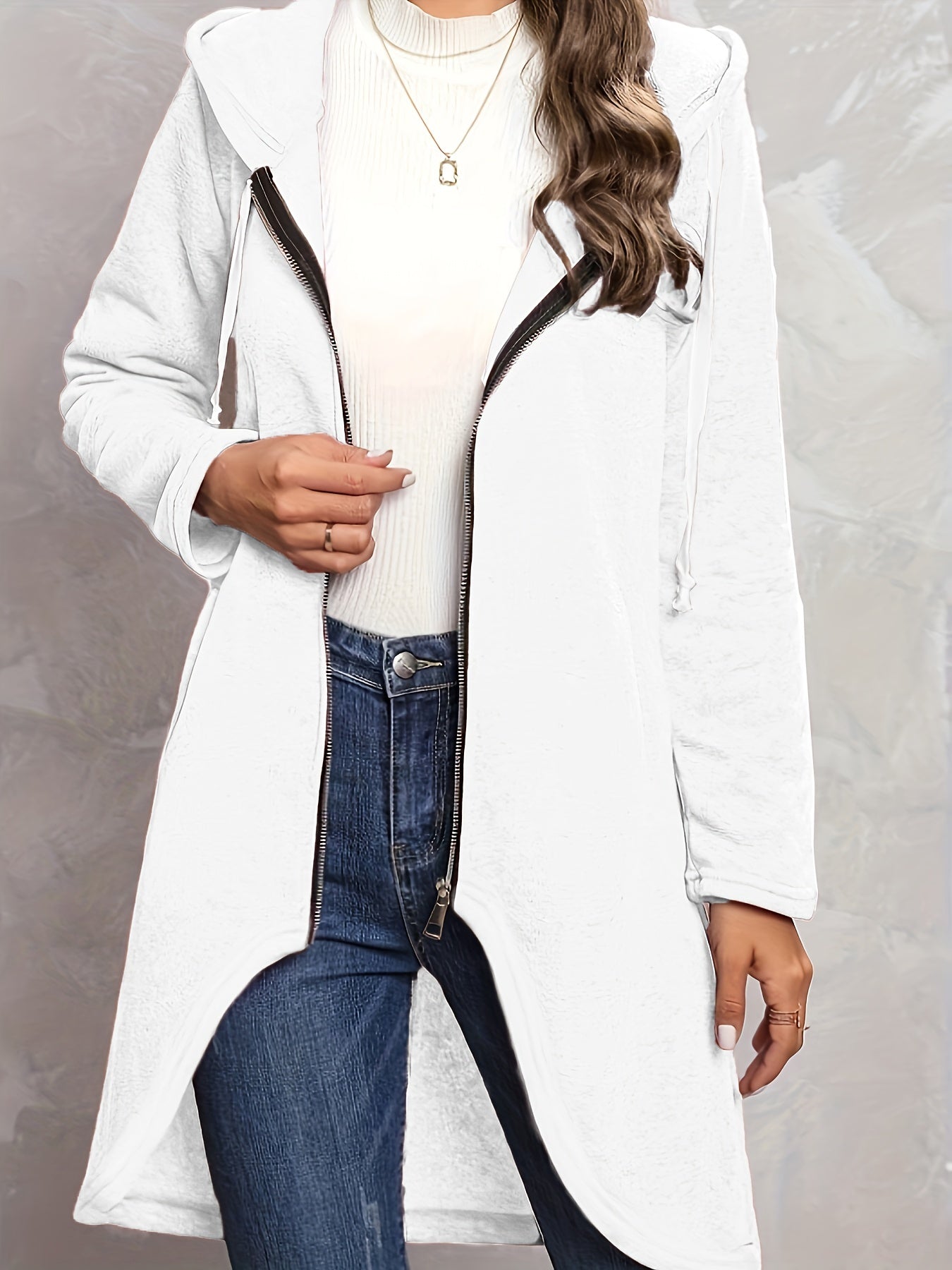 Solid Zip Up Long Sleeve Hoodie, Casual Long Sleeve Drawstring Hoodies Sweatshirt, Women's Clothing
