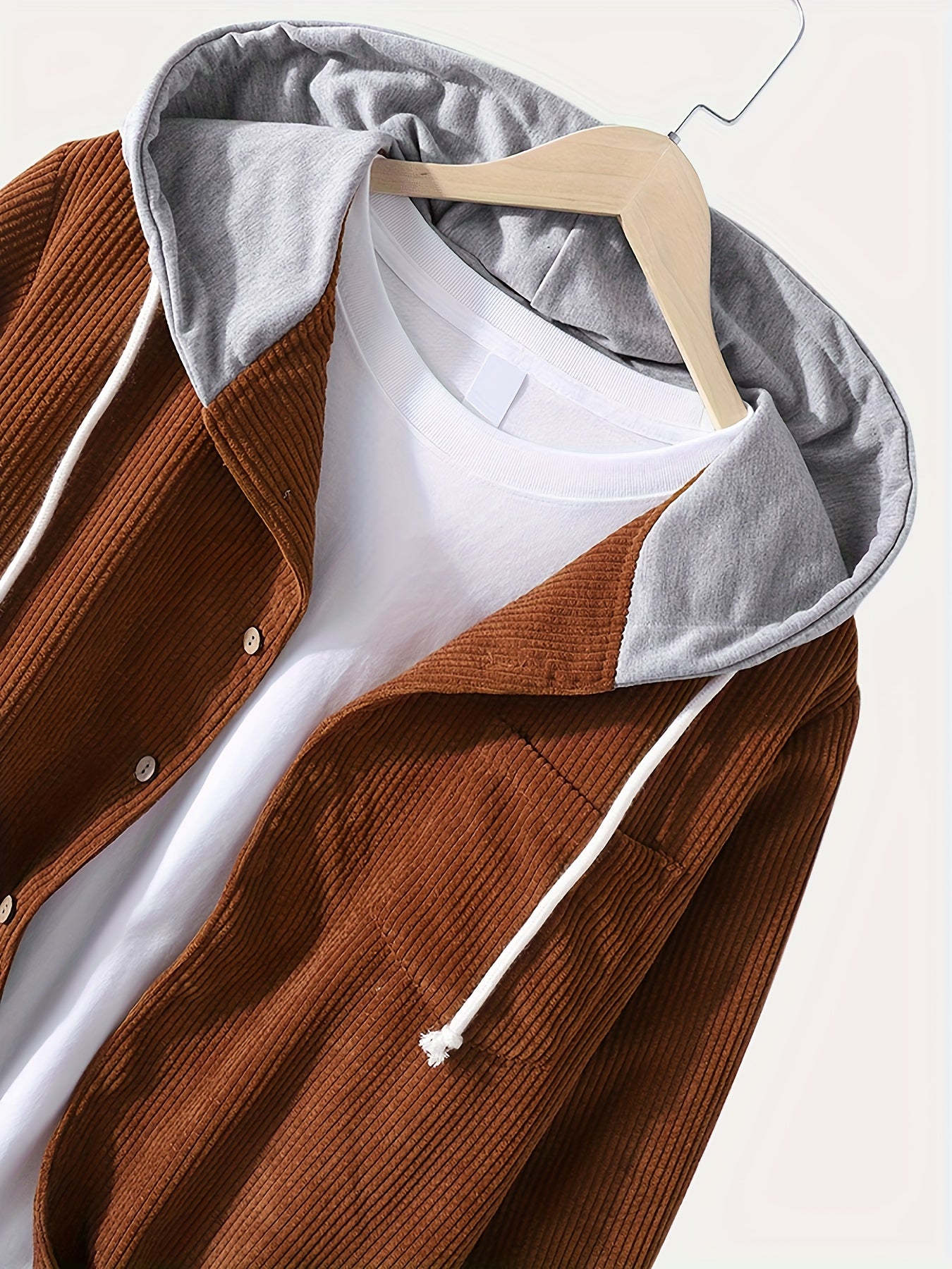 gbolsos Corduroy Men's Casual Comfy Long Sleeve Hooded Shirt, Men's Fall Winter Color Block Outwear