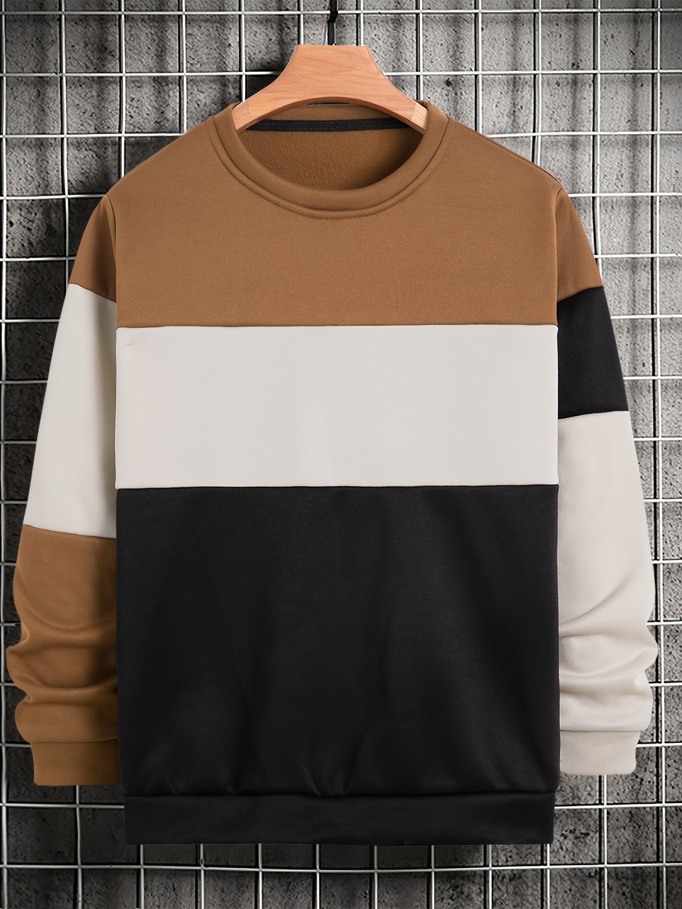 gbolsos Men's Contrasting Color Casual Round Neck Pullover Sweatshirt