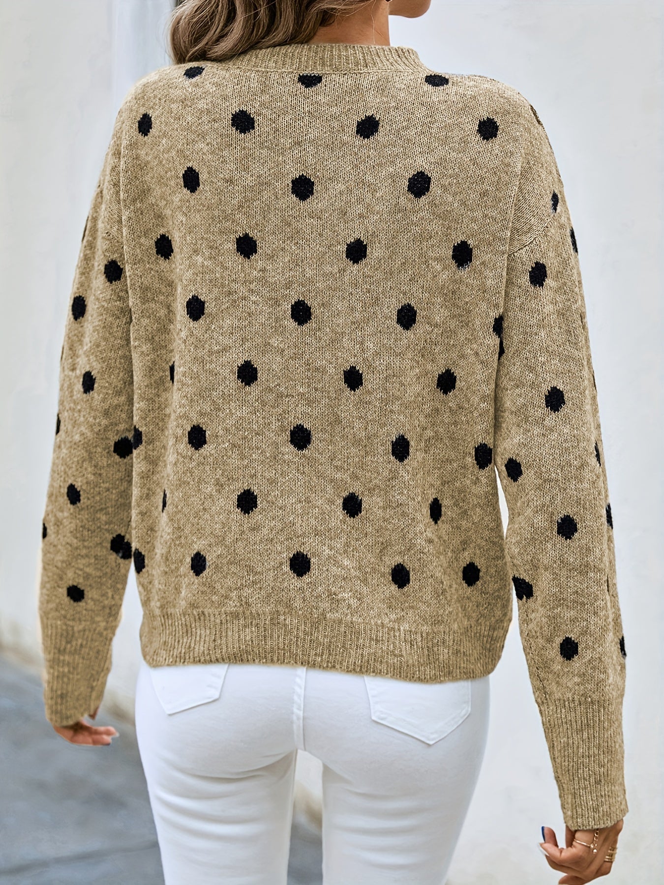 gbolsos Polka Dot Crew Neck Pullover Sweater, Casual Long Sleeve Sweater For Fall & Winter, Women's Clothing