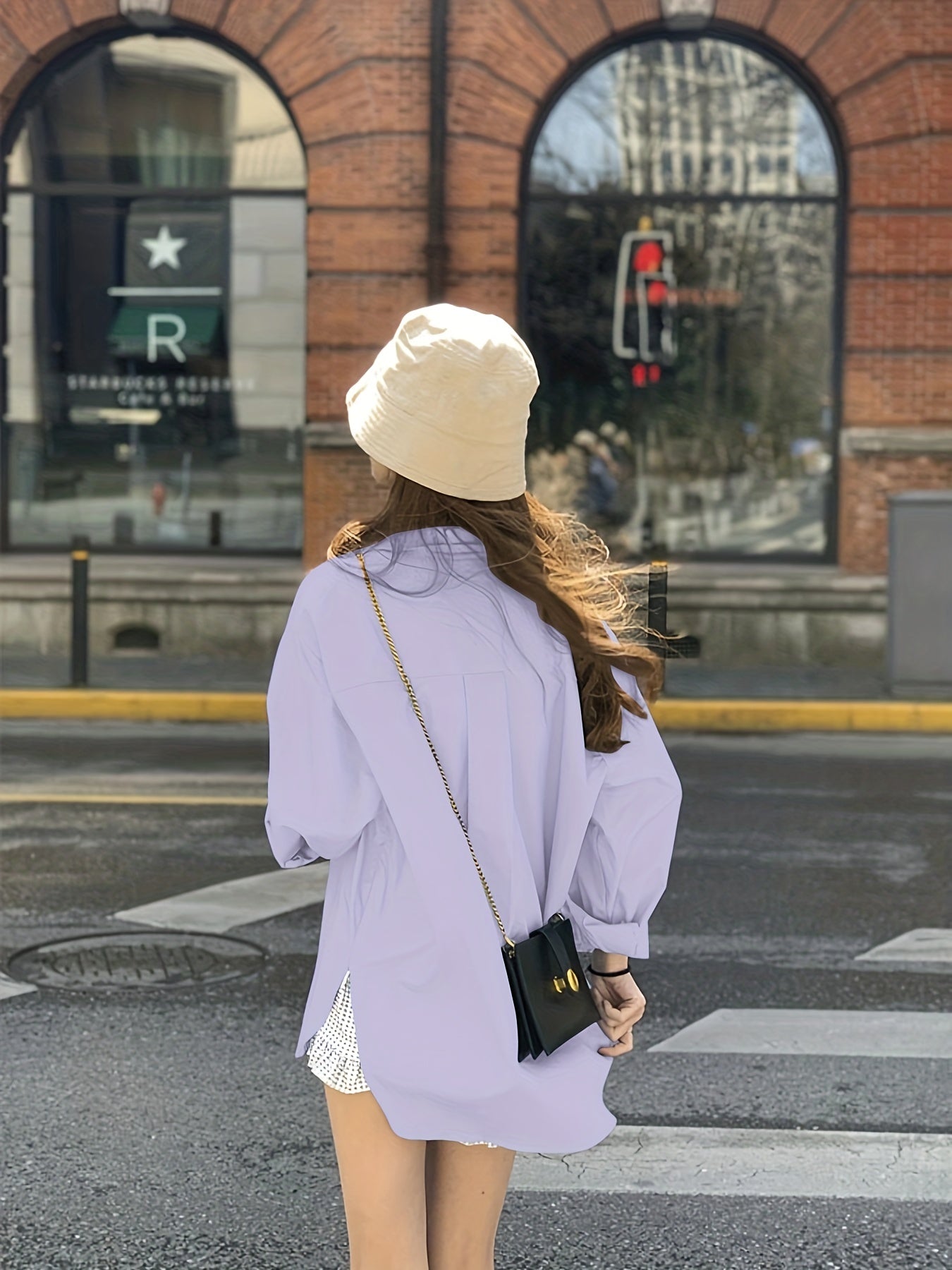 Loose Basic Solid Blouse, Stylish Lapel Long Sleeve Blouse, Casual Blouse For Spring & Fall, Women's Clothing