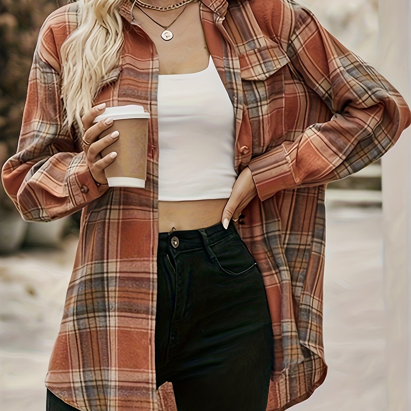 gbolsos Plaid Button Front Shirt, Elegant Long Sleeve Lapel Shirt, Women's Clothing
