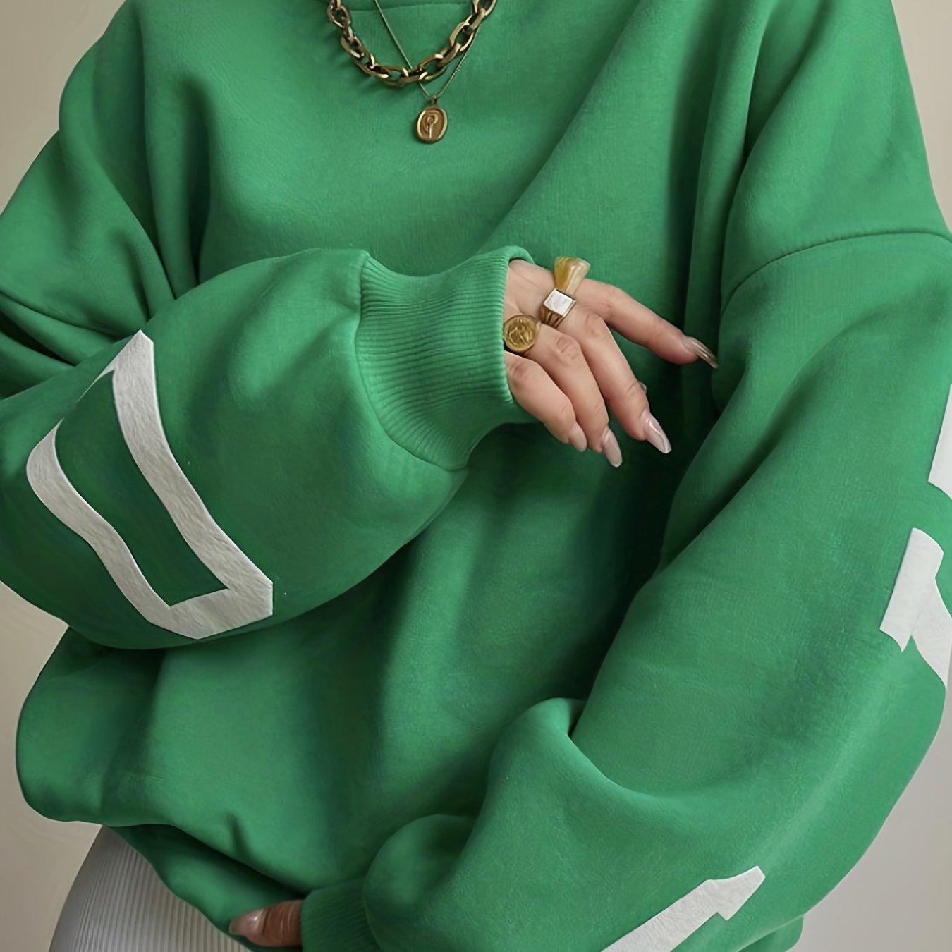 gbolsos Women Oversized Thermal Letter Graphic Print Sweatshirt Aesthetic Crew Neck Long Sleeve Drop Shoulder Pullover