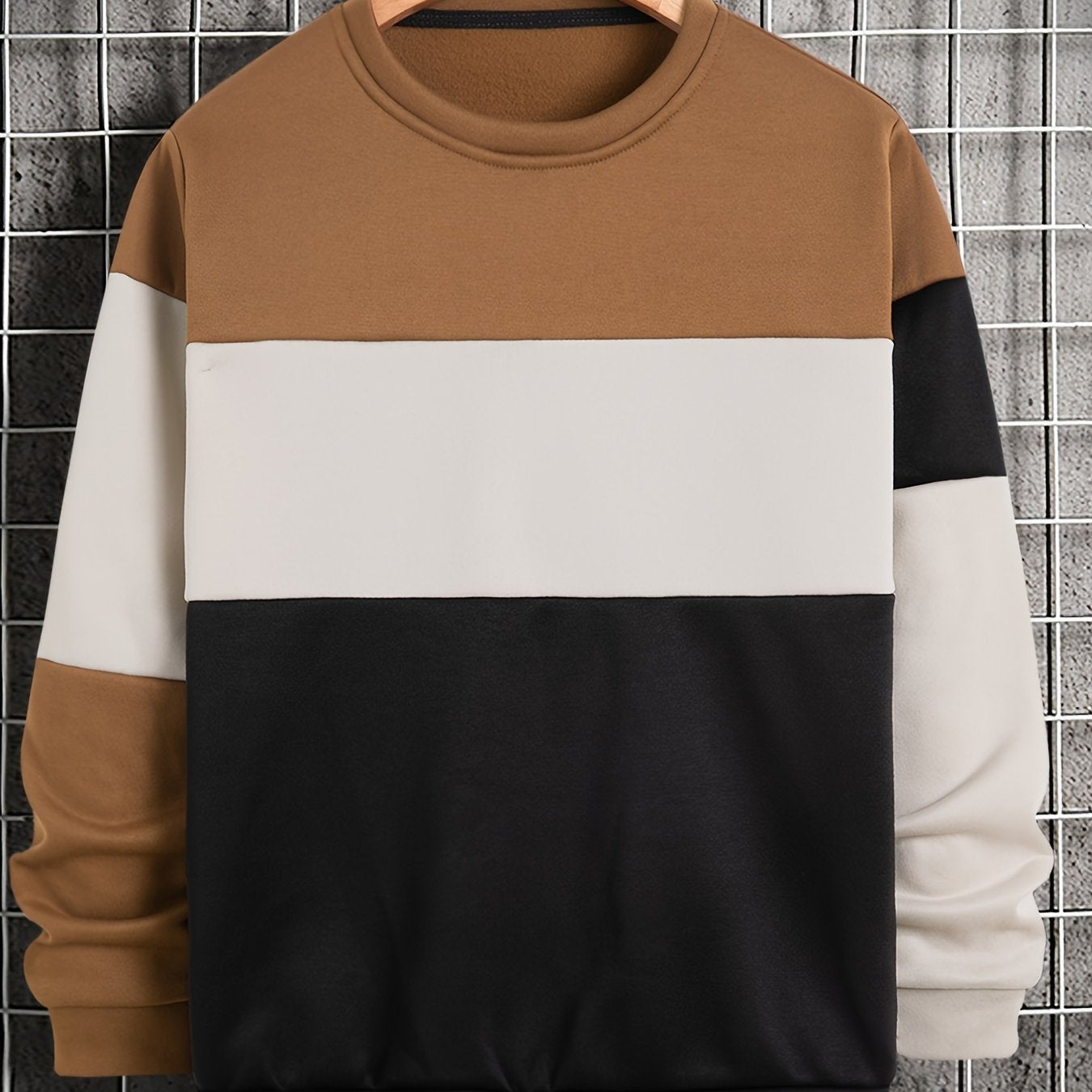 gbolsos Men's Contrasting Color Casual Round Neck Pullover Sweatshirt