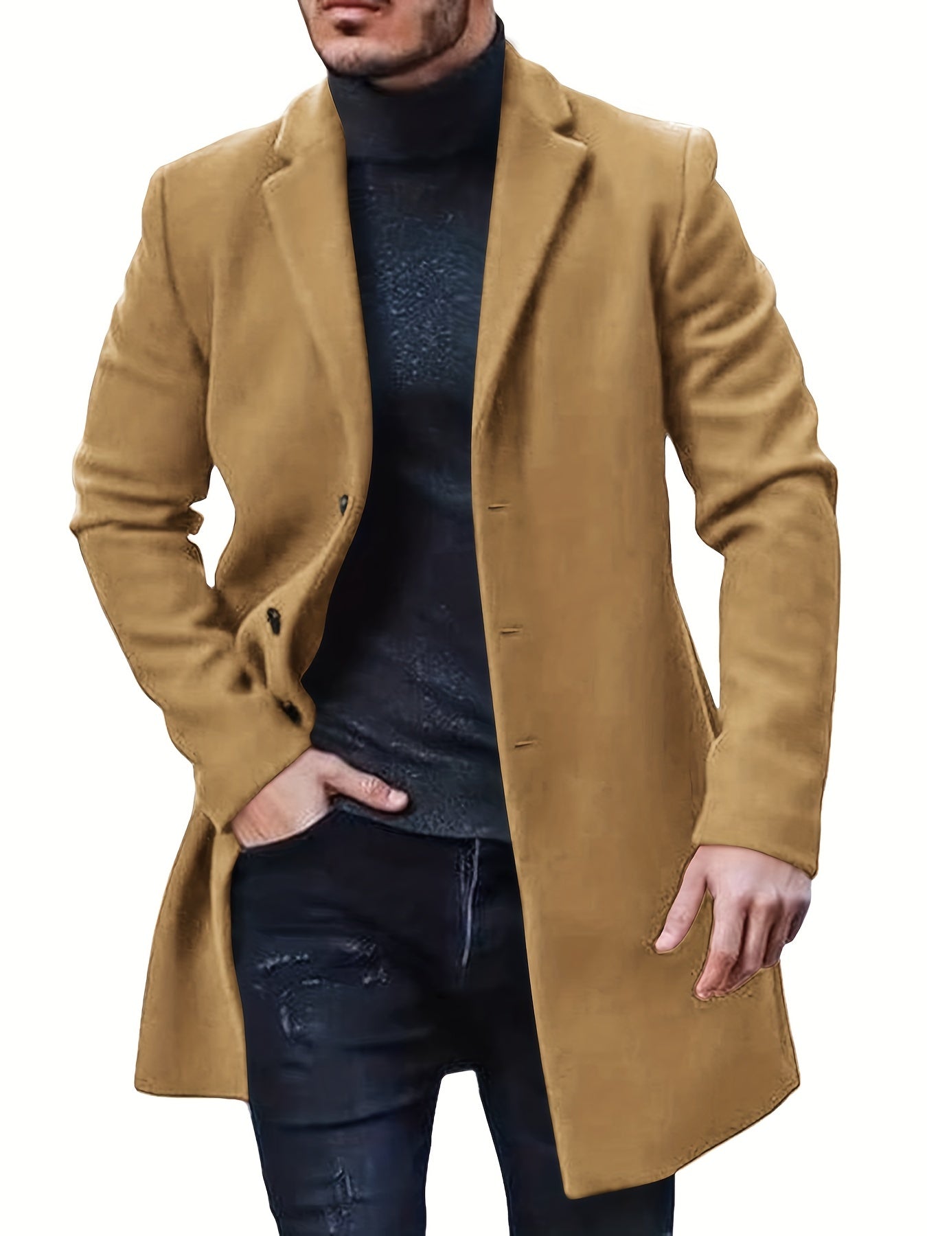 gbolsos Men's Retro Trench Coat, Semi-formal Warm Single Breasted Overcoat For Fall Winter Business