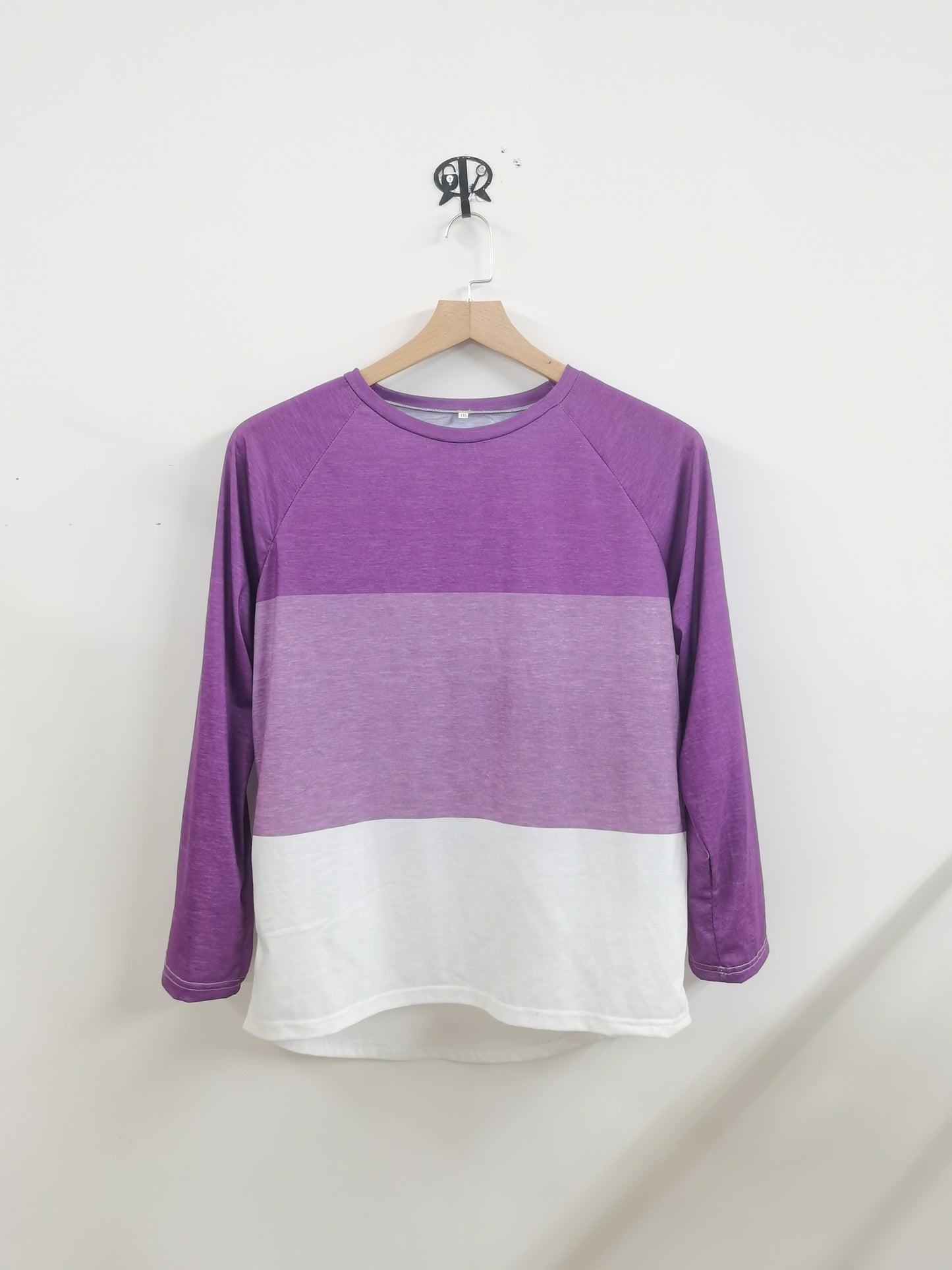 solvbao Plus Size Casual Top, Women's Plus Colorblock Long Sleeve Round Neck Medium Stretch Top