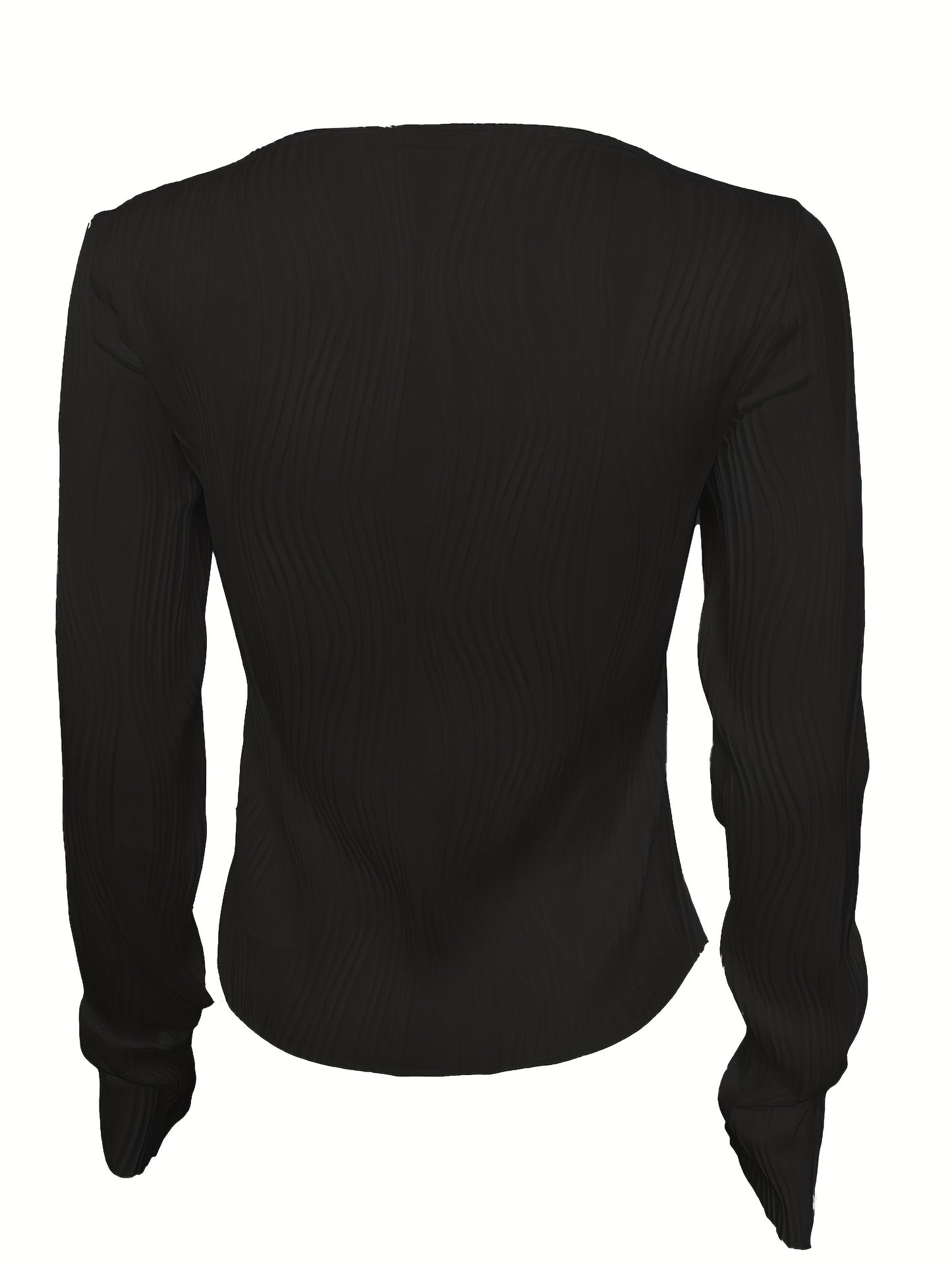 kkboxly Solid Textured Slim T-Shirt, Casual Long Sleeve T-Shirt For Spring & Fall, Women's Clothing