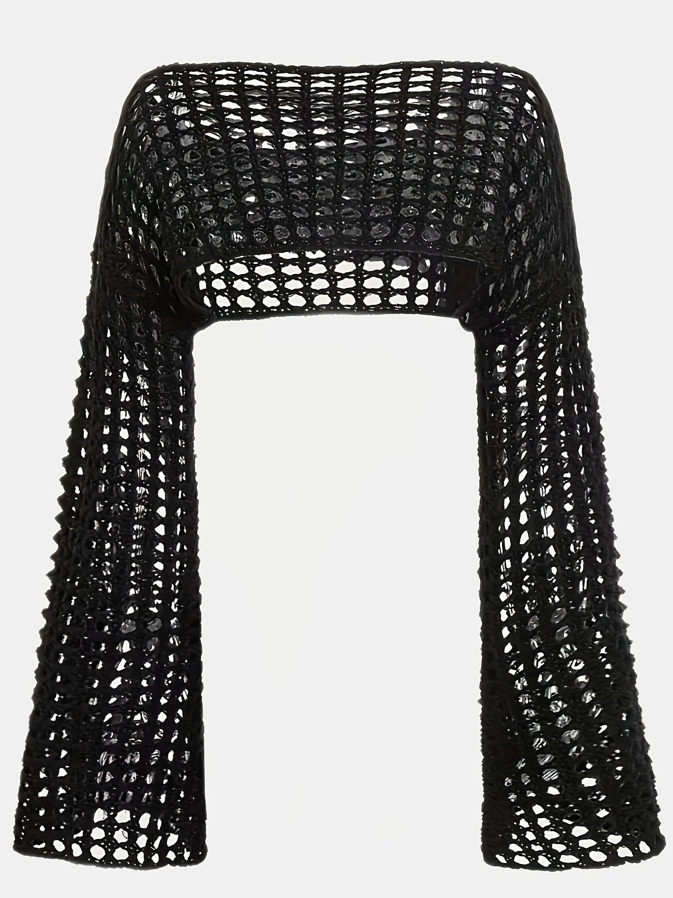 gbolsos Solid Hollow Out Crochet Coverup, Casual Boat Neck Bell Sleeve Crop Sweater, Women's Clothing