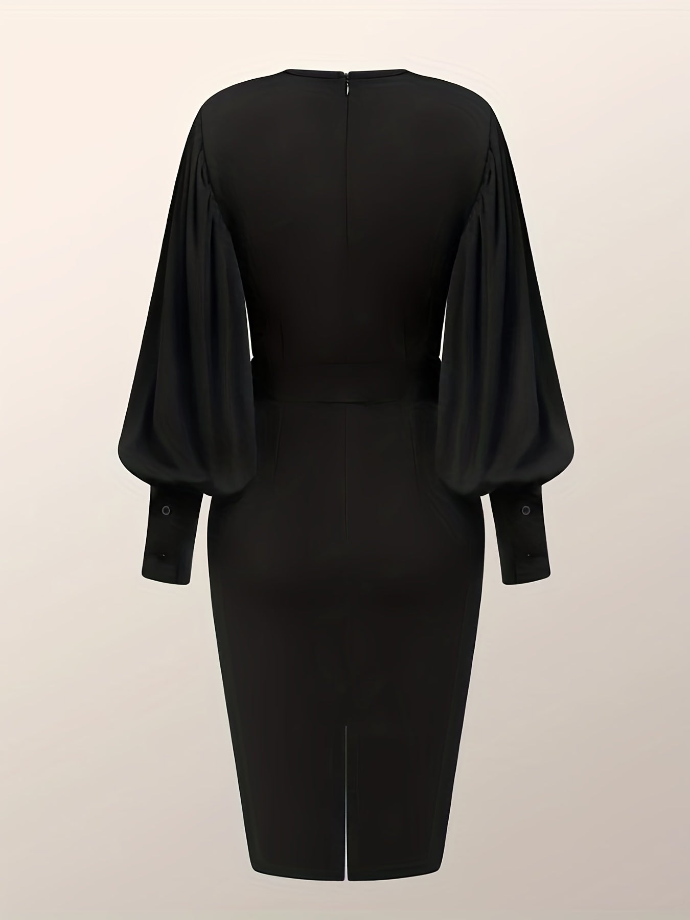 gbolsos Split Lantern Long Sleeve Dress, Elegant Crew Neck Solid Dress, Women's Clothing