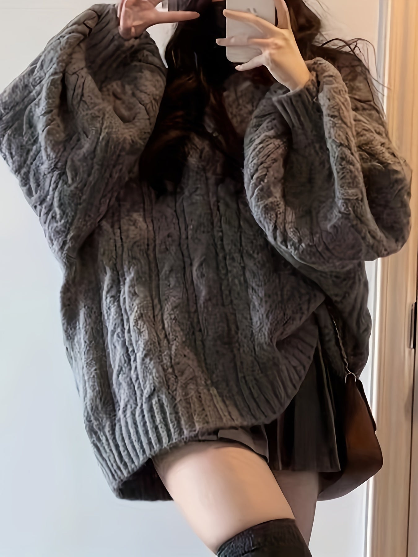 gbolsos Solid Chunky Cable Knit Pullover Sweater, Vintage Long Sleeve Thick Oversized Sweater, Women's Clothing