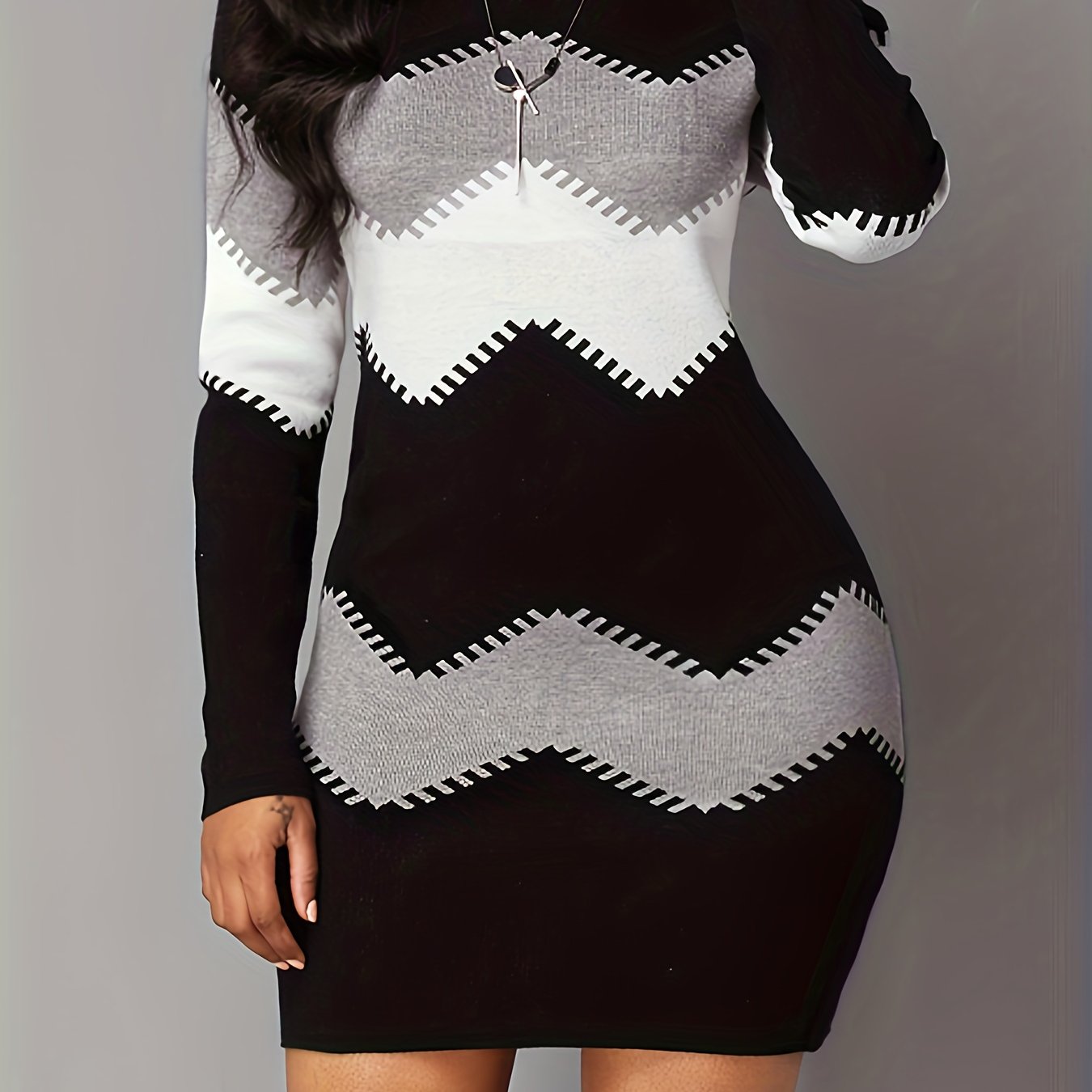 Color Block Simple Dress, Casual Long Sleeve Bodycon Mini Dress, Women's Clothing