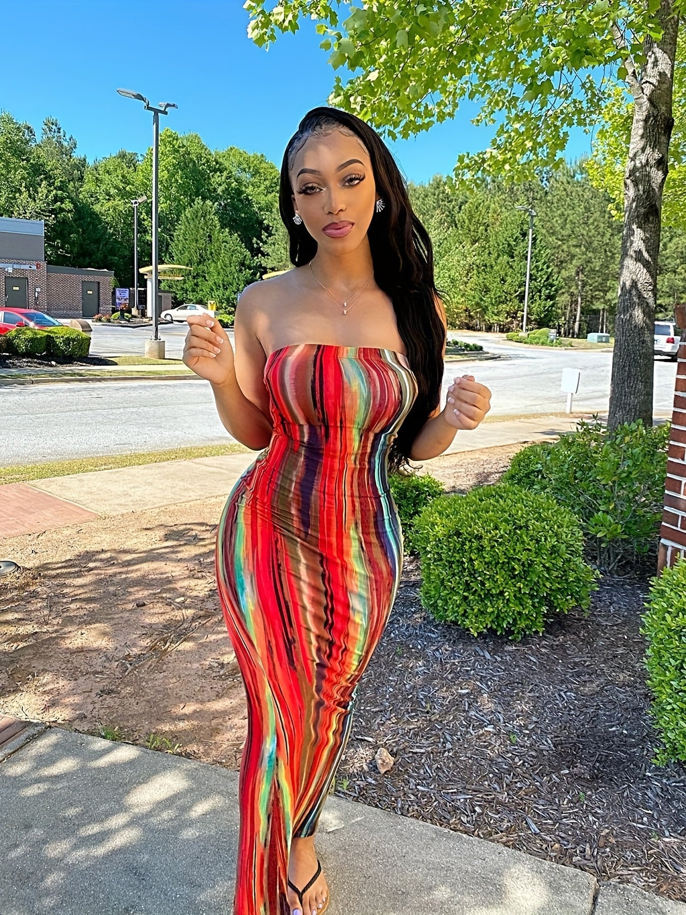 gbolsos Tie Dye Bodycon Tube Dress, Sexy Backless Stretchy Tube Dress, Women's Clothing