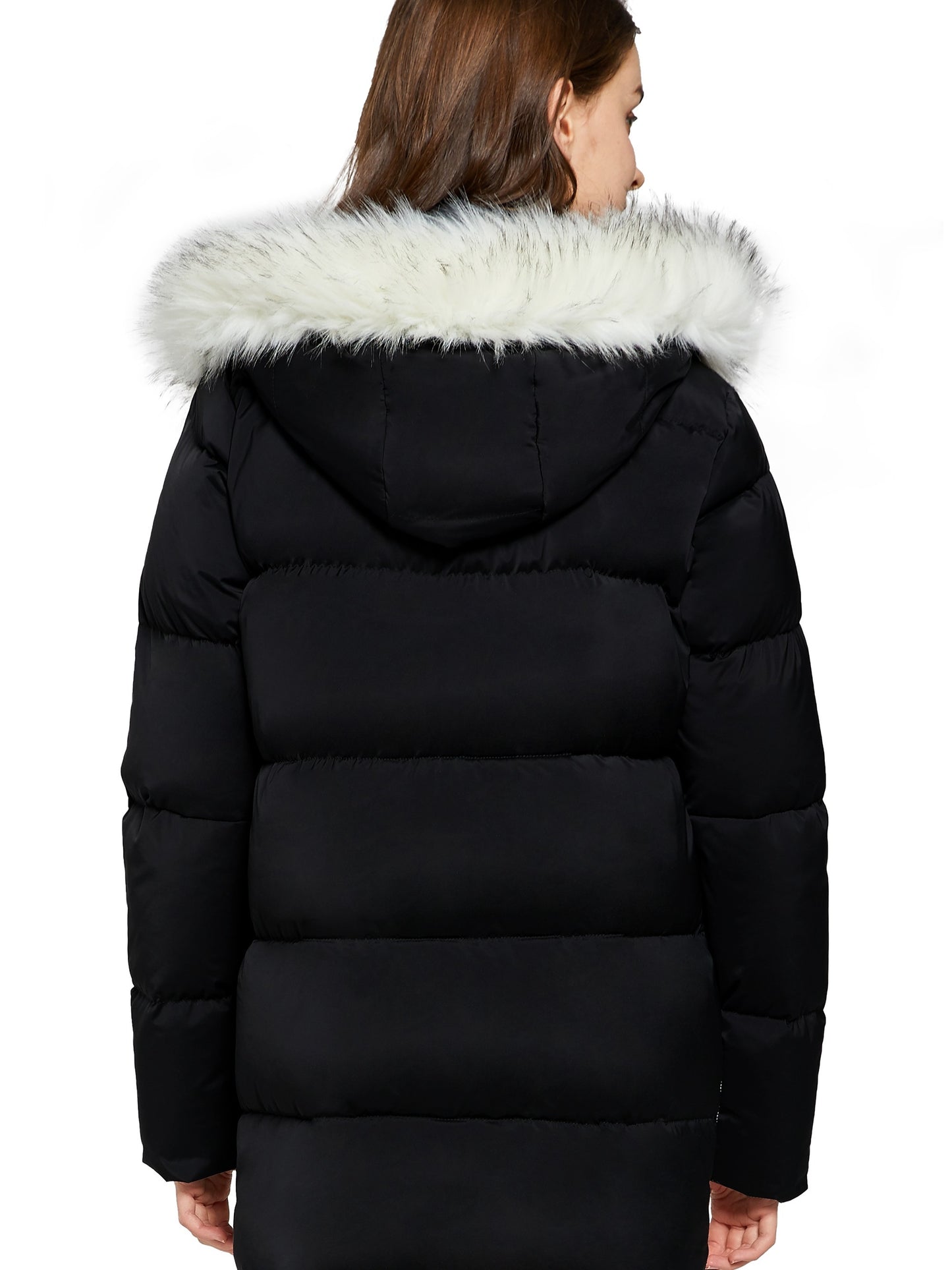 gbolsos Women's Winter Overcoat Jacket, Mid-Length Waist Solid Color Hooded Collar Padded Coats Top