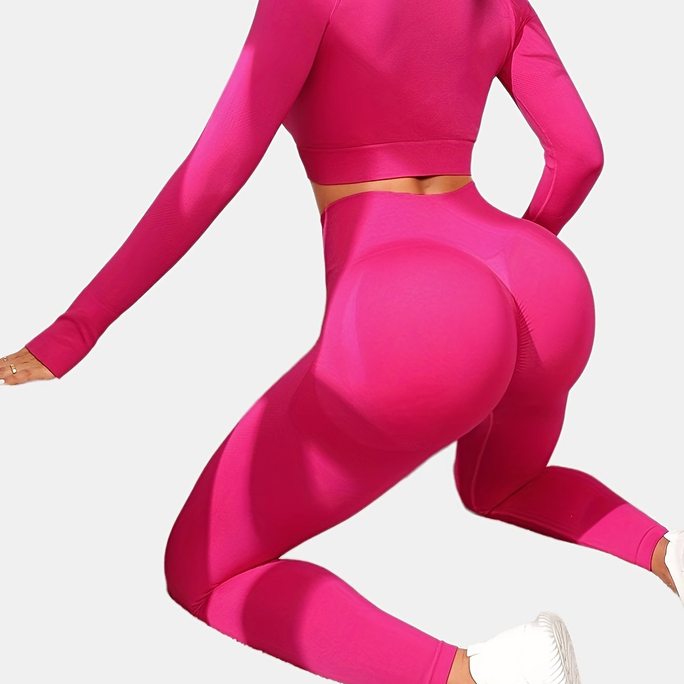gbolsos Women's Yoga Sports Suits, Seamless Stretchy Fitness Suits, Long Sleeve Thumb Hole Cropped Top & Slimming Leggings, Women's Activewear