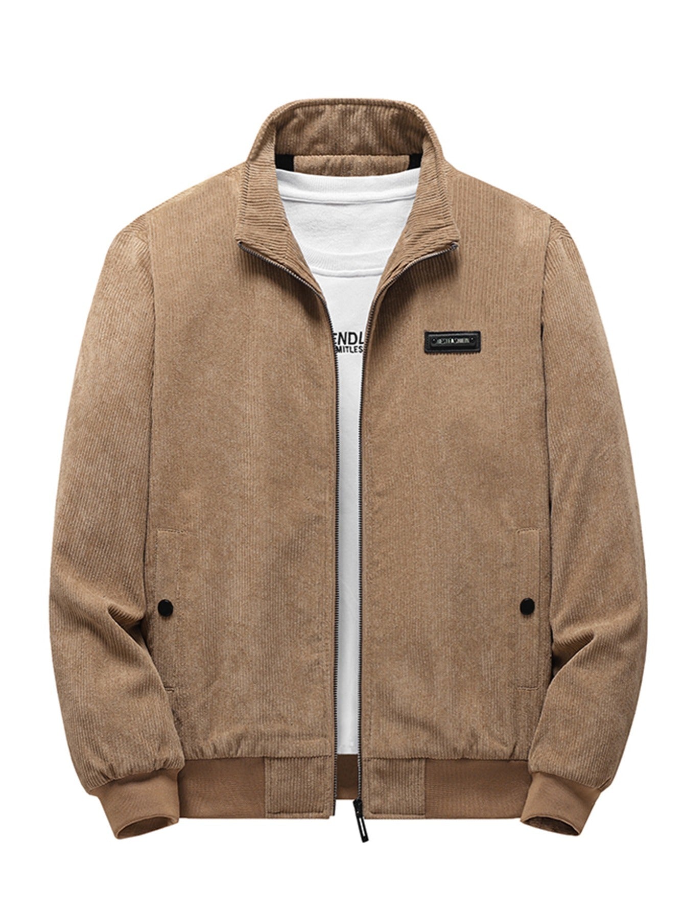 gbolsos Men's Autumn&Winter Trendy Casual Khaki&Grey Lightweight Fleece Corduroy Cotton Lapel Jacket