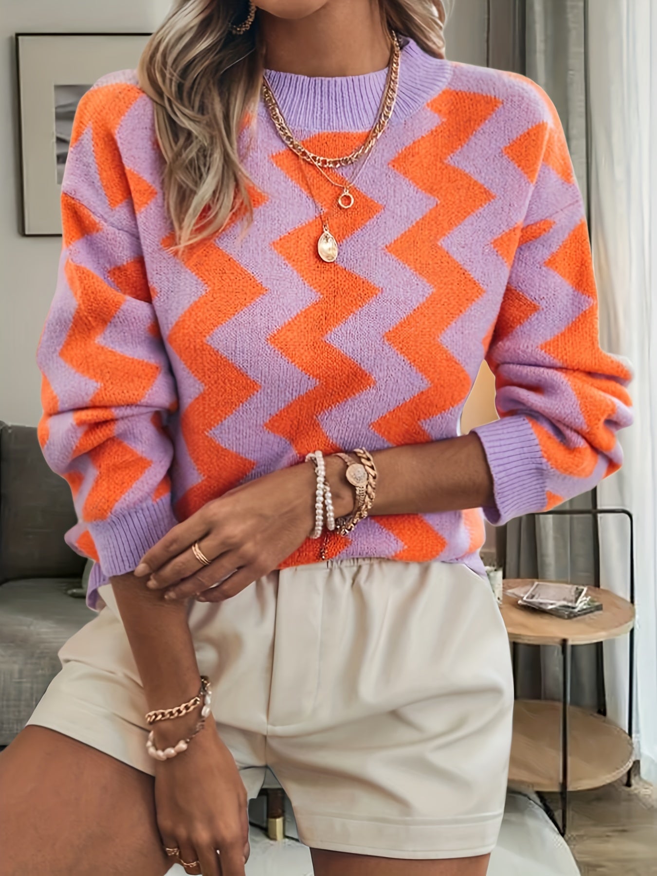 gbolsos Striped Crew Neck Pullover Sweater, Casual Long Sleeve Fall Winter Sweater, Women's Clothing