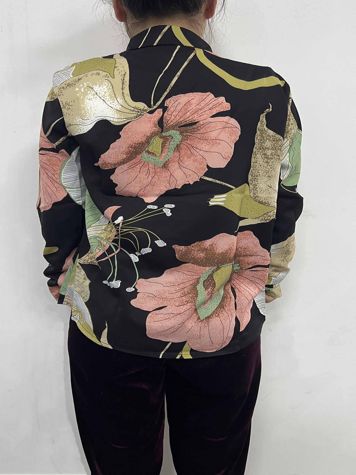 gbolsos Print V-neck Loose Lapel Blouses, Casual Button Down Long Sleeve Fashion Shirts Tops, Women's Clothing