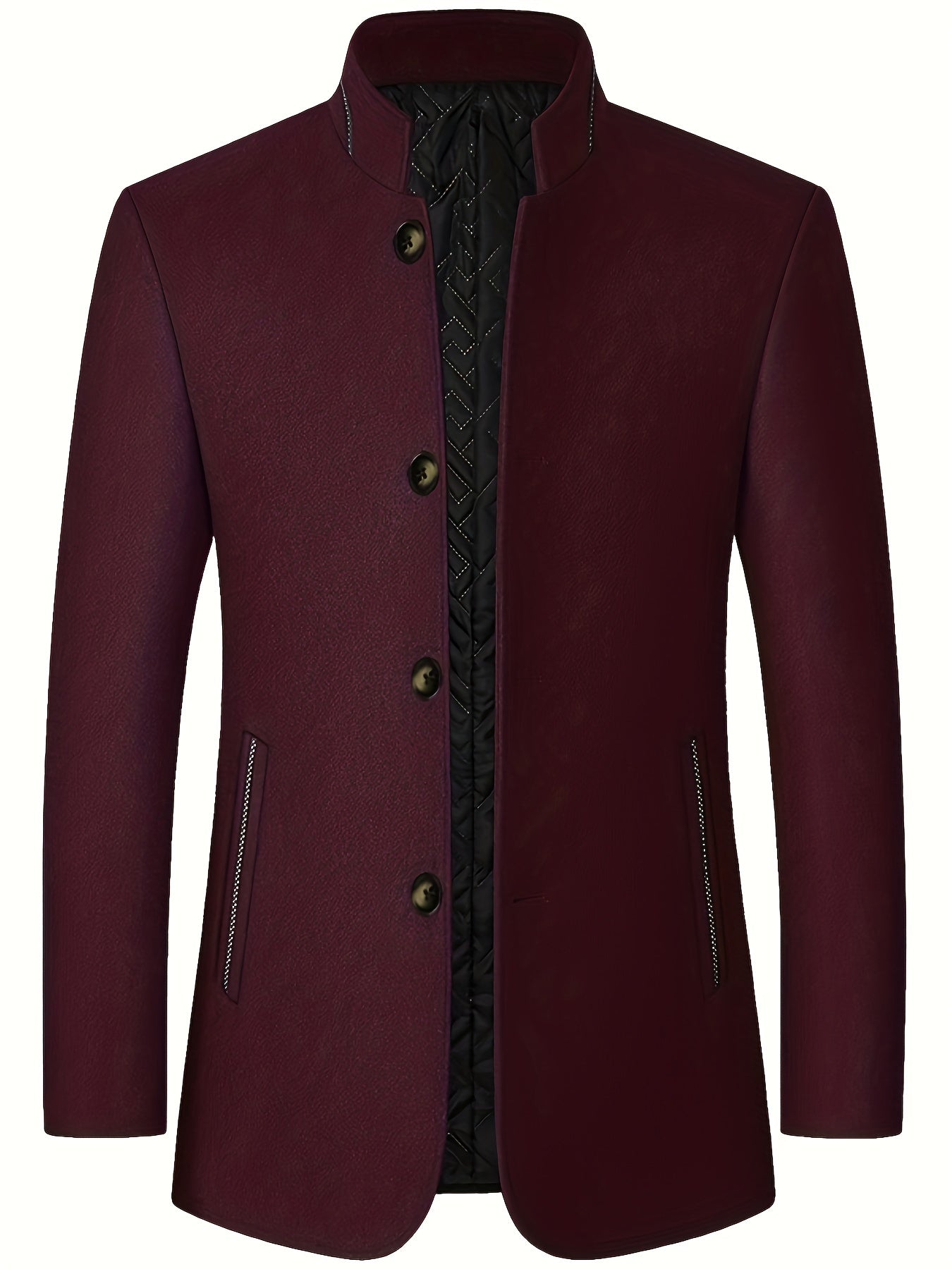 gbolsos Warm Wool Blend Jacket Coat, Men's Casual Stand Collar One Breasted Jacket For Fall Winter, Father's Gift