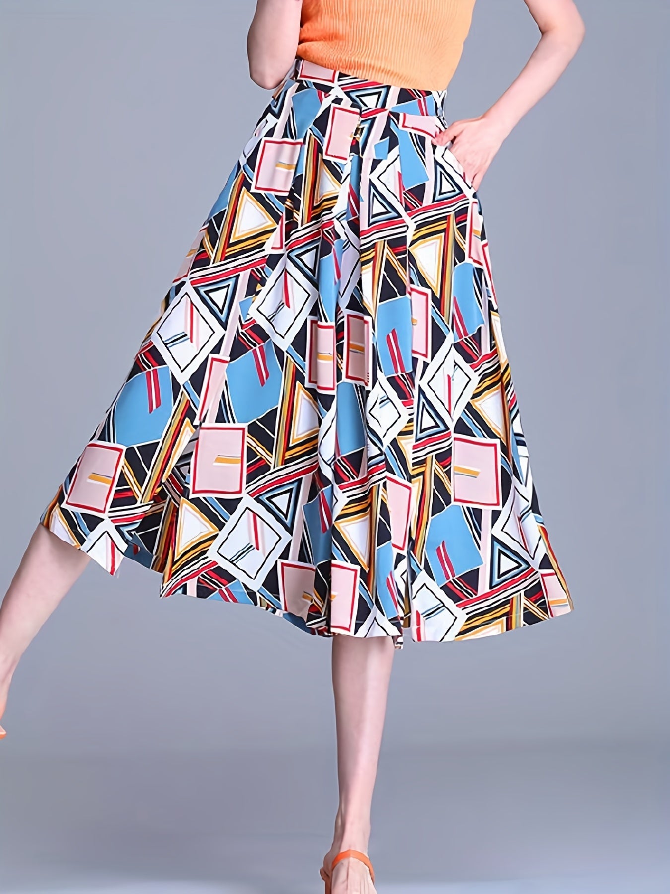 gbolsos Geometric Print Culottes, Boho High Waist Wide Leg Cropped Pants, Women's Clothing
