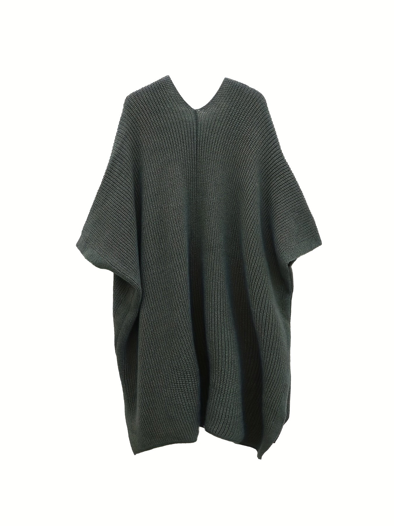 gbolsos Plus Size Retro Cardigan, Women's Plus Solid Ribbed Bat Sleeve Medium Stretch Cardigan