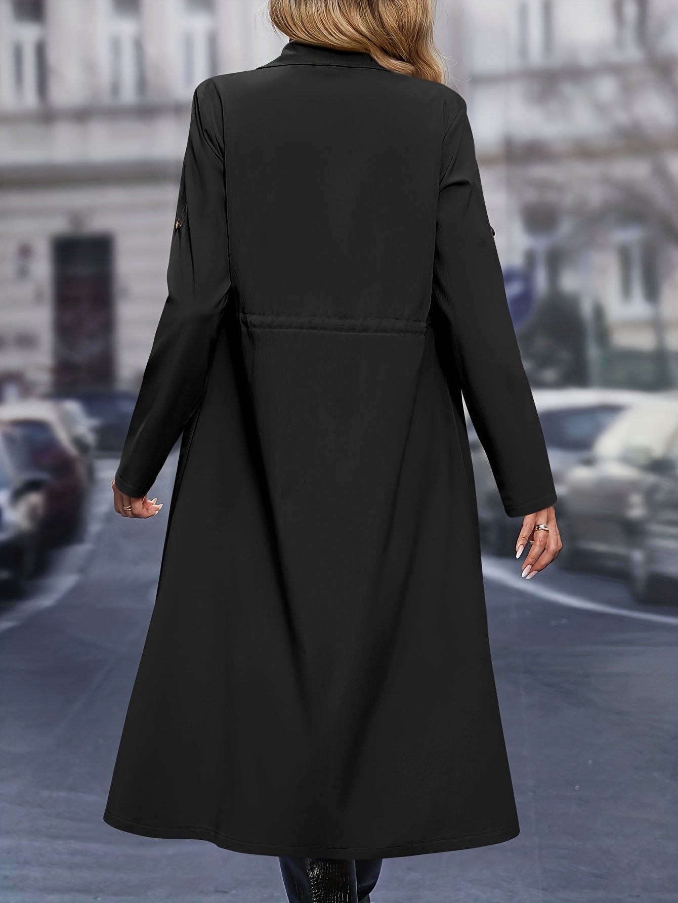 gbolsos Tie Front Long Length Coat, Elegant Open Front Long Sleeve Outerwear, Women's Clothing