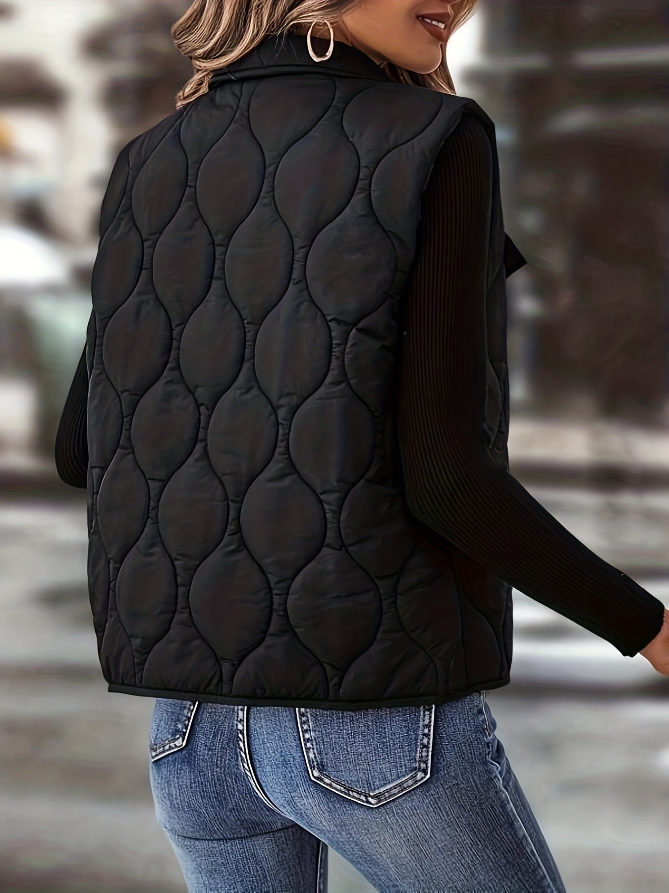 gbolsos Button Front Sleeveless Vest, Casual Solid Versatile Vest, Women's Clothing
