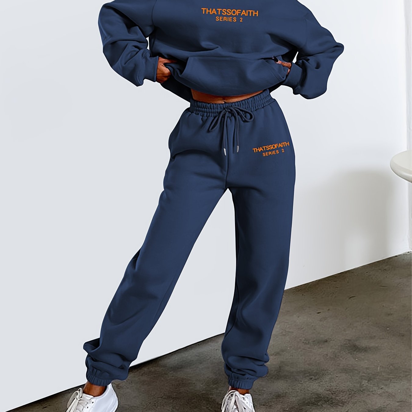 gbolsos Letter Print Casual Two-piece Set, Drawstring Hooded Tops & Drawstring Jogger Pants Outfits, Women's Clothing