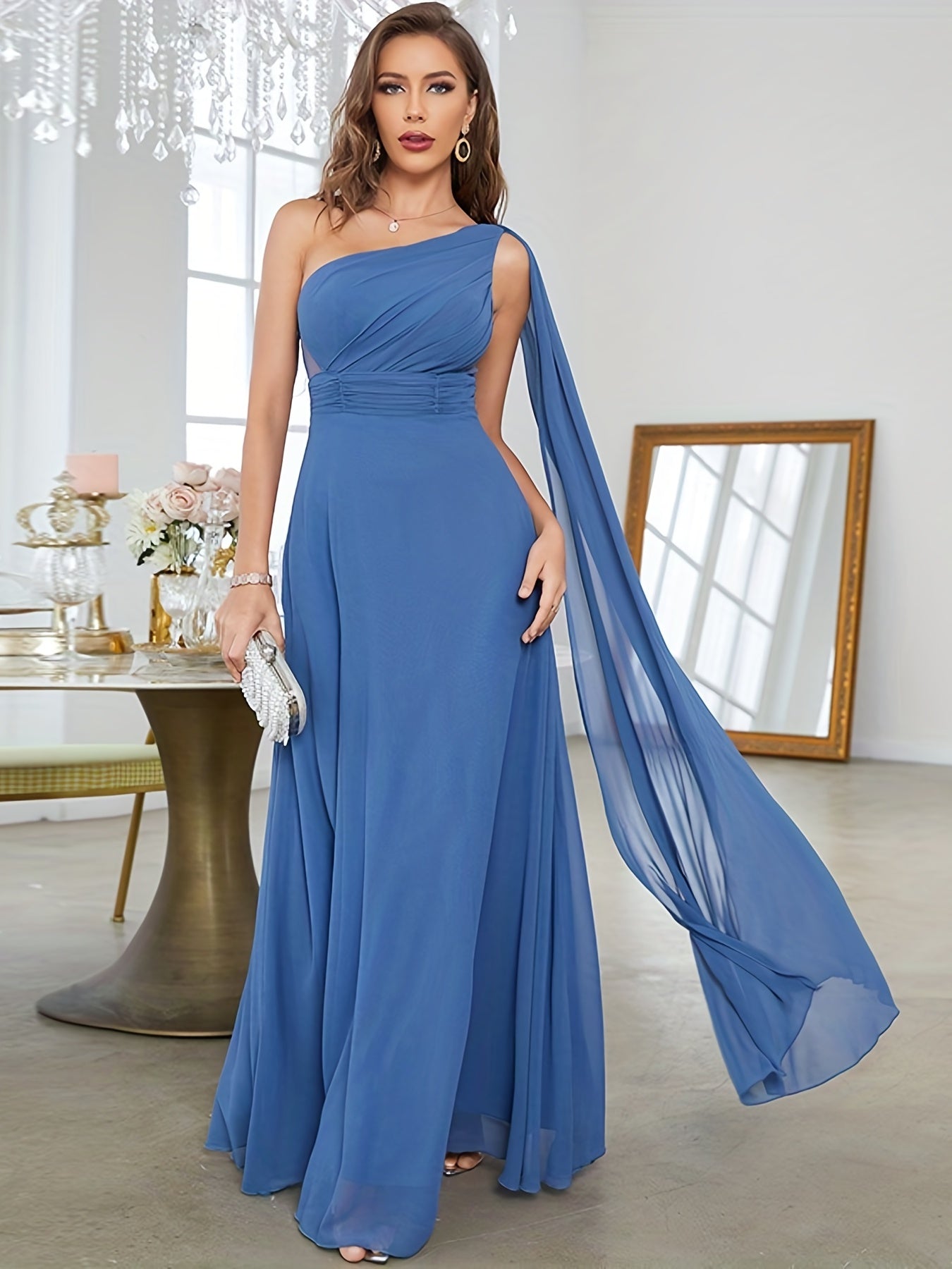 gbolsos Ruched One Shoulder Bridesmaid Dress, Elegant Dress For Wedding Party, Women's Clothing
