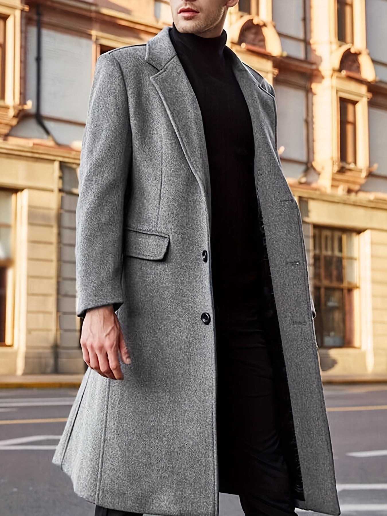 gbolsos Elegant Retro Trench Coat, Men's Semi-formal Single Breasted Lapel Overcoat For Fall Winter Business