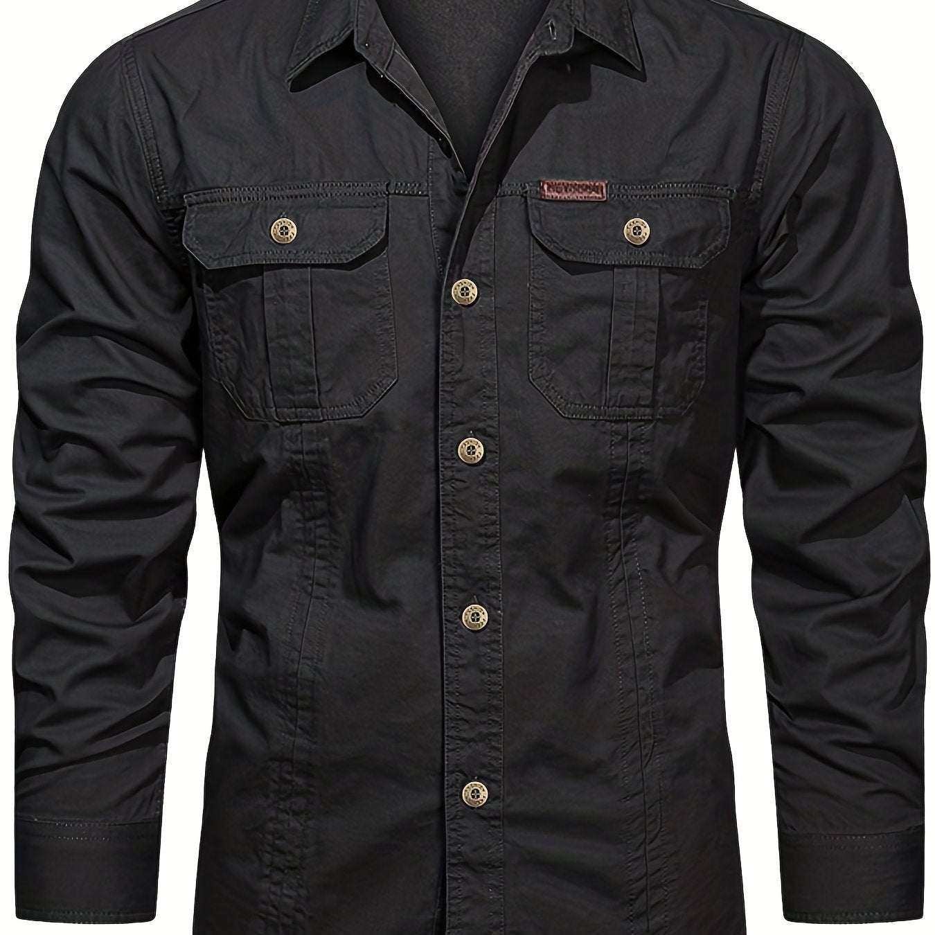 gbolsos Trendy Men's Casual Long Sleeve Cargo Shirt With Pockets, Men's Shirt For Spring Autumn, Tops For Men