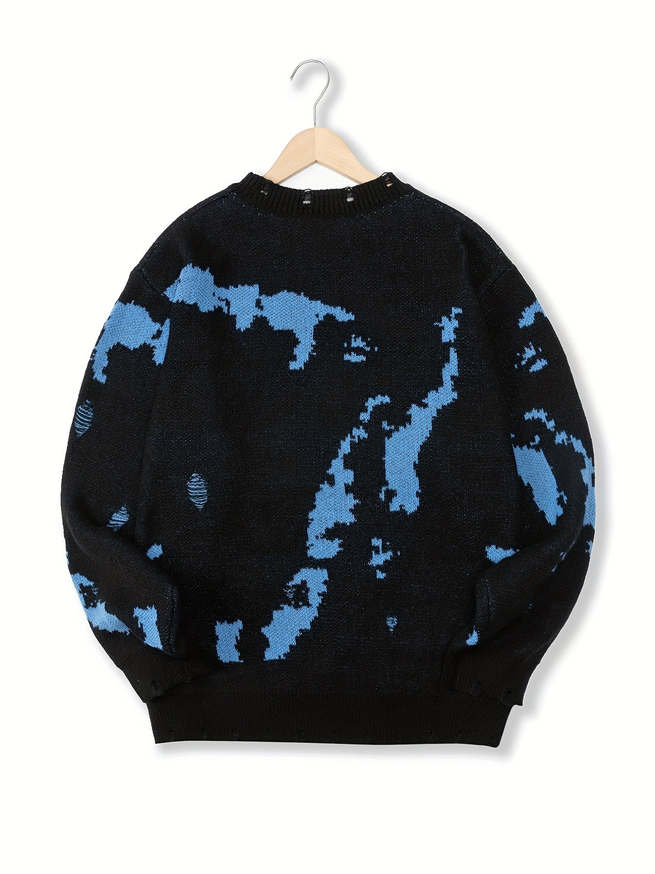 gbolsos Men's Stylish Sweater, Plus Size Men's Tie Dye Pattern Graphic Print Knit Pullover Sweater For Spring/autumn