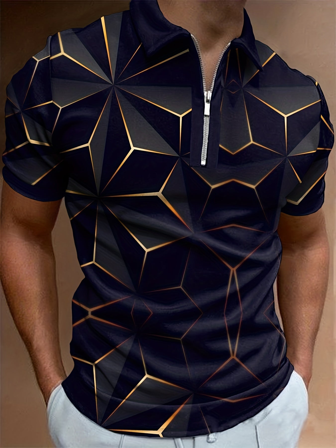 Men's Comfortable Slim Fit Polo Shirt with Zipper V-Neck - Perfect for Summer