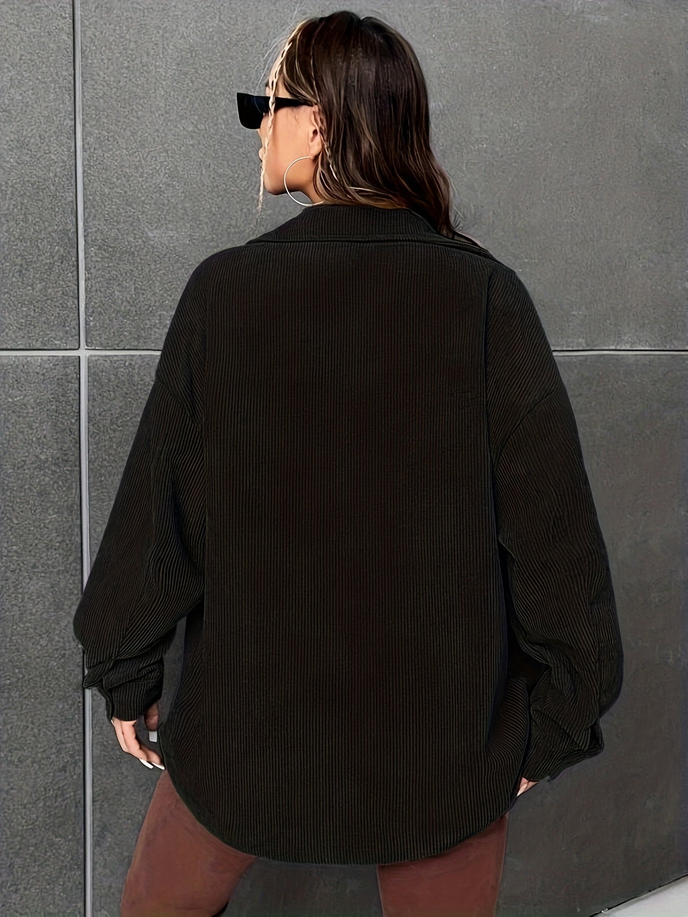 gbolsos Button Front Simple Jacket, Casual Long Sleeve Outerwear With Pockets, Women's Clothing